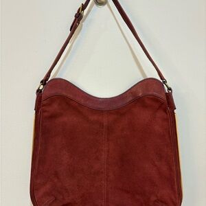 Club Monaco Elegant Burgundy Suede Shoulder Bag